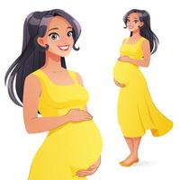 heureux, sourire, femme enceinte, dessin animé, vecteur, illustration