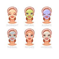 femme avec diverses illustrations vectorielles de masques de soins de beauté vecteur