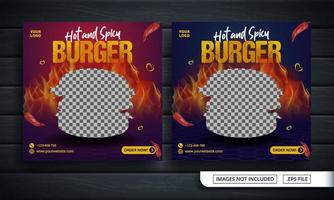 flyer rouge et bleu ou bannière de médias sociaux pour la vente de hamburgers vecteur