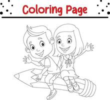 mignonne et content les enfants coloration page vecteur