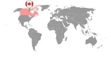 épingler la carte avec le drapeau du canada sur la carte du monde.illustration vectorielle. vecteur