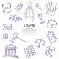 emploi d'avocat ou profession d'emplois doodle dessinés à la main vecteur