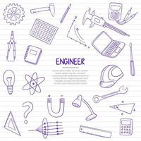 travail d'ingénieur ou profession d'emplois doodle dessinés à la main vecteur
