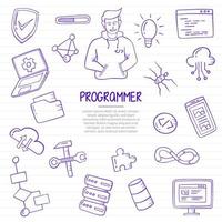 programmeur emploi ou emplois profession doodle dessinés à la main vecteur