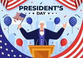 content présidents journée vecteur illustration sur 19 février avec Président Amérique et Etats-Unis drapeau dans plat dessin animé Contexte conception
