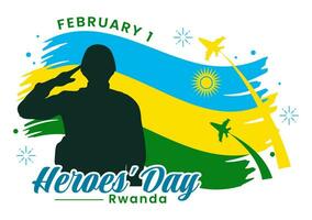 Rwanda héros journée vecteur illustration sur février 1 avec rwandais drapeau et soldat Mémorial qui lutté dans nationale vacances dessin animé Contexte
