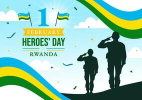 Rwanda héros journée vecteur illustration sur février 1 avec rwandais drapeau et soldat Mémorial qui lutté dans nationale vacances dessin animé Contexte