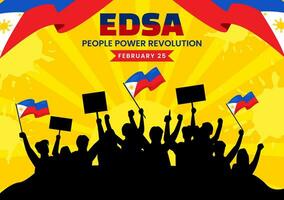 edsa gens Puissance révolution anniversaire de philippine vecteur illustration sur février 25 avec philippines drapeau dans vacances plat dessin animé Contexte