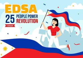 edsa gens Puissance révolution anniversaire de philippine vecteur illustration sur février 25 avec philippines drapeau dans vacances plat dessin animé Contexte