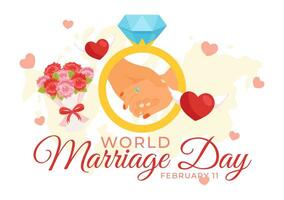 monde mariage journée vecteur illustration sur février 12 avec bague de l'amour symbole à souligner le beauté et fidélité de une partenaire dans dessin animé Contexte