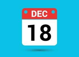 décembre 18 calendrier Date plat icône journée 18 vecteur illustration