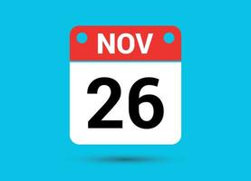 novembre 26 calendrier Date plat icône journée 26 vecteur illustration