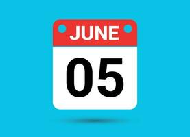 juin 5 calendrier Date plat icône journée 5 vecteur illustration
