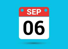 septembre 6 calendrier Date plat icône journée 6 vecteur illustration