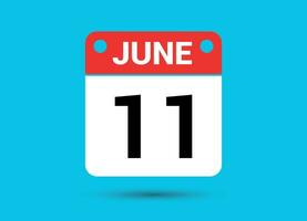 juin 11 calendrier Date plat icône journée 11 vecteur illustration