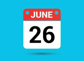 juin 26 calendrier Date plat icône journée 26 vecteur illustration