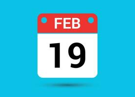 février 19 calendrier Date plat icône journée 19 vecteur illustration