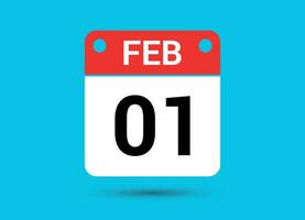 février 1 calendrier Date plat icône journée 1 vecteur illustration