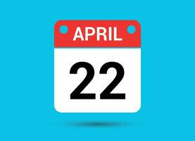 avril 22 calendrier Date plat icône journée 22 vecteur illustration