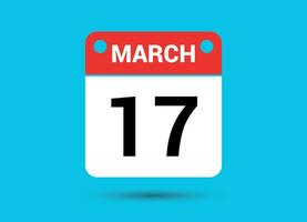 Mars 17 calendrier Date plat icône journée 17 vecteur illustration