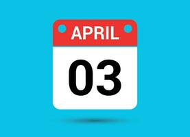 avril 3 calendrier Date plat icône journée 3 vecteur illustration
