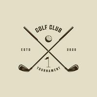 le golf club logo ancien vecteur illustration modèle icône graphique conception. Balle et bâton de sport signe ou symbole pour tournoi ou club avec drapeau et typographie rétro style