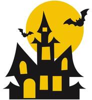 hanté maison Halloween avec plein lune et chauve souris éléments pour Halloween. vecteur