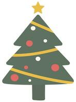 Noël arbre avec décorations et étoile plat icône isolé sur blanc Contexte. vecteur