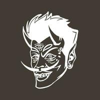 main tiré illustration de une Masculin diable avec cornes dans une frappant et cool style pour logos, Vêtements entreprises, et T-shirt ou autocollant impressions, arrière-plans, et Vêtements collection dessins vecteur