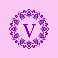 lettre v mandala élégant circulaire frontière initiale vecteur logo conception