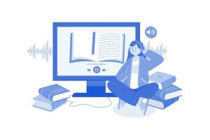 écoute l'audio livre illustration concept sur une blanc Contexte vecteur