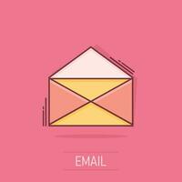 icône d'enveloppe de courrier de dessin animé de vecteur dans le style comique. pictogramme d'illustration de signe d'e-mail. concept d'effet d'éclaboussure d'entreprise de courrier.