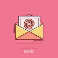 icône d'enveloppe de courrier de dessin animé de vecteur dans le style comique. pictogramme d'illustration de signe d'e-mail. concept d'effet d'éclaboussure d'entreprise de courrier.