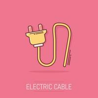 icône de signe de prise électrique de dessin animé de vecteur dans le style comique. pictogramme d'illustration de signe de prise de courant. concept d'effet d'éclaboussure d'affaires de câble électrique.