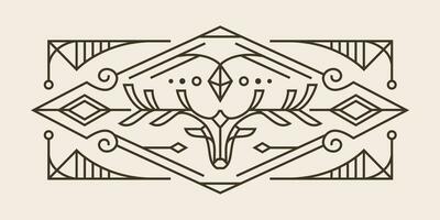 art déco sacré cerf ligne conception. ancien dessin de géométrique cerf tête mur art conception avec détaillé ornement vecteur mystique illustration.