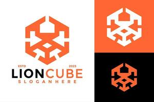 Lion cube logo conception vecteur symbole icône illustration