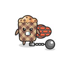 mascotte de personnage de muffin en tant que prisonnier vecteur