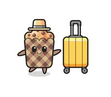 illustration de dessin animé de muffin avec des bagages en vacances vecteur