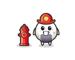 personnage mascotte d'onigiri en tant que pompier vecteur