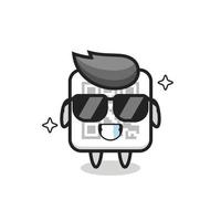 mascotte de dessin animé de code qr avec un geste cool vecteur