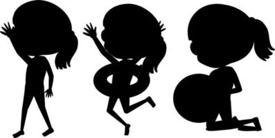 personnage de dessin animé de la silhouette des enfants sur fond blanc vecteur