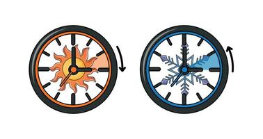 Icônes l'horloge transition à hiver et été temps vecteur