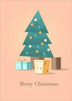 joyeux Noël et content Nouveau année invitation carte avec Noël arbre vecteur