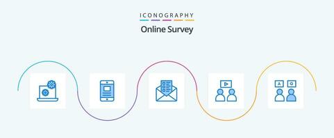 en ligne enquête bleu 5 icône pack comprenant . en ligne. poster. éducation. vidéo vecteur