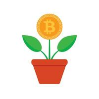 croissance bit pièce de monnaie. crypto mis en pot plante. vecteur bitcoin finance, financier crypto croissance, btc profit augmenter illustration