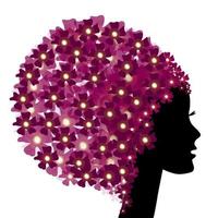 silhouette de fille florale avec des fleurs vecteur