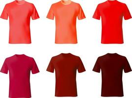 t chemise conception modèle. ensemble Hommes chemises rouge couleur. réaliste maquette T-shirt modèle Masculin mode. vecteur