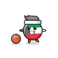 l'illustration du dessin animé de l'insigne du drapeau du koweït joue au basket-ball vecteur