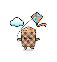 illustration de mascotte muffin joue au cerf-volant vecteur