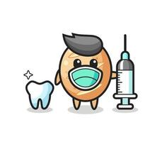 personnage mascotte du pain français en tant que dentiste vecteur